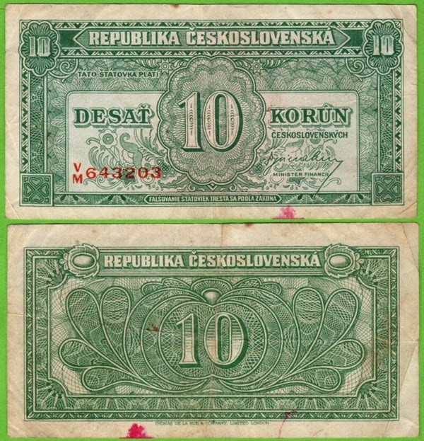 Checoslovaquia 10 Korun 1945 P-60a fina