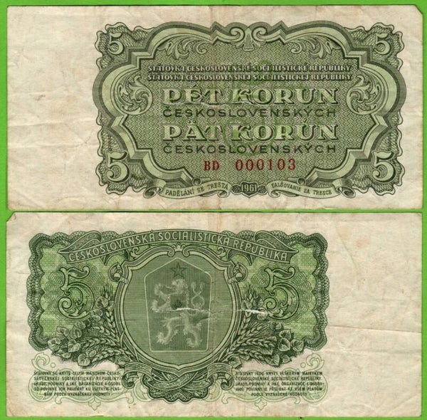 Checoslovaquia 5 Korun 1961 P-82 Low serial XF