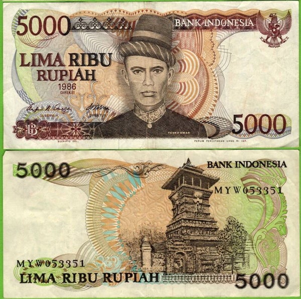 Indonesia 5000 Rupiah 1986, P-125 XF