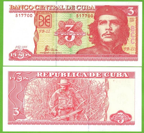 CUBA 3 PESOS 2005, P-127 UNC (CHE GUEVARA)