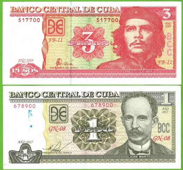 Cuba 1&3 Pesos Set 2 pcs Unc