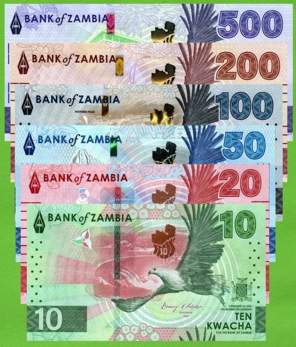 Zambia Set 10,20,50,100,200,500 Kwachas 2025 Unc