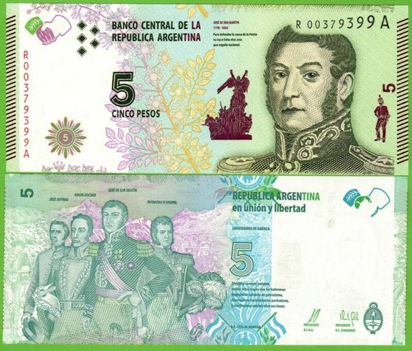 Argentina 5 Pesos 2015, P-359R PRefix-A Repla Unc