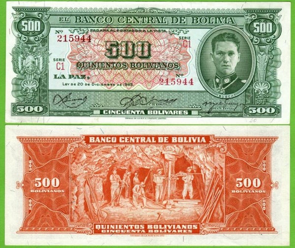 Bolivia 500 Bolivianos 1945, P-145 Prefix-C Aunc