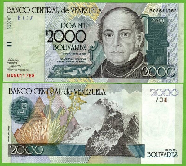 Venezuela 2000 Bolivares 1998, P-80 Prefix-B Unc