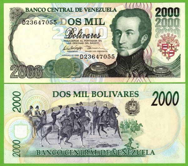 Venezuela 2000 Bolivares 1998, P-77b Prefix-D Unc