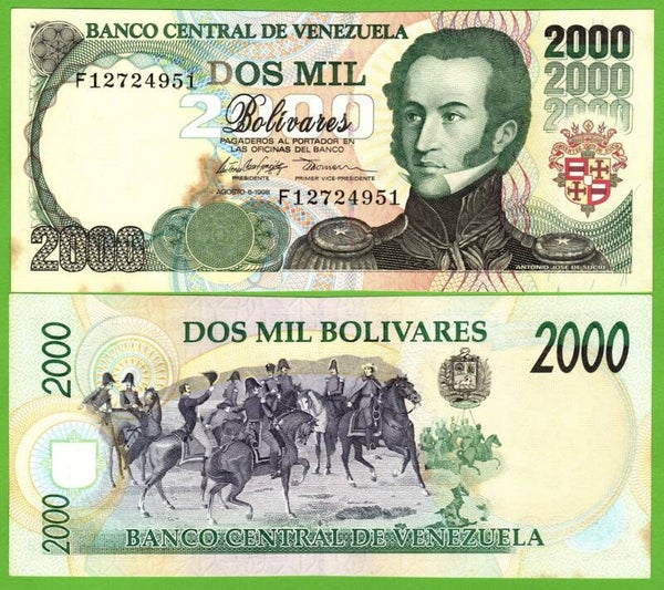 Venezuela 2000 Bolivares 1998, P-77c Prefix-F Unc