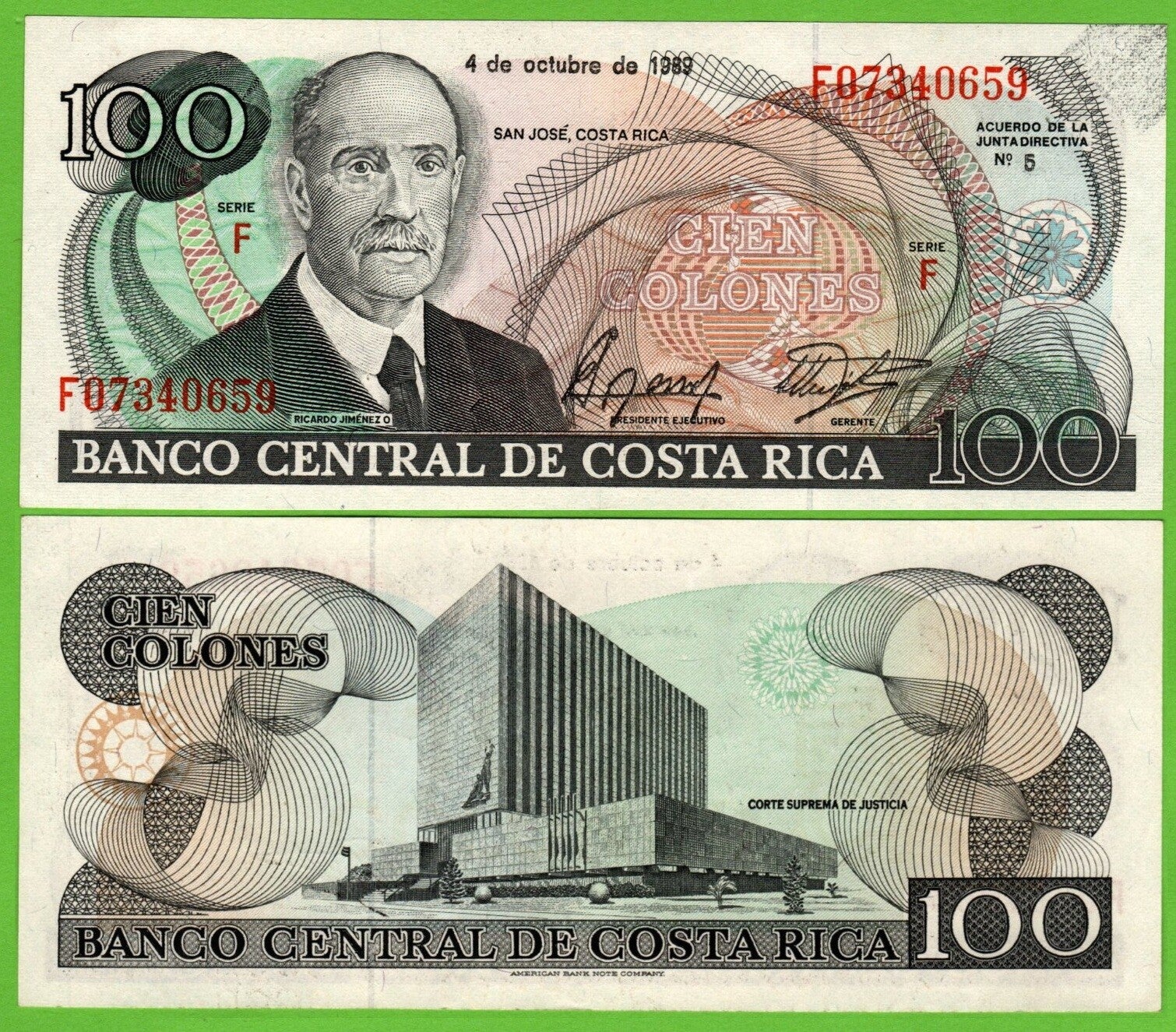 Costa Rica 100 Colones 1989, p-254A aUNC