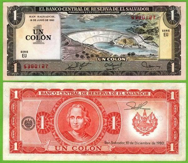 El Salvador 1 Colon 1980, P-125 PRefix-EU Aunc