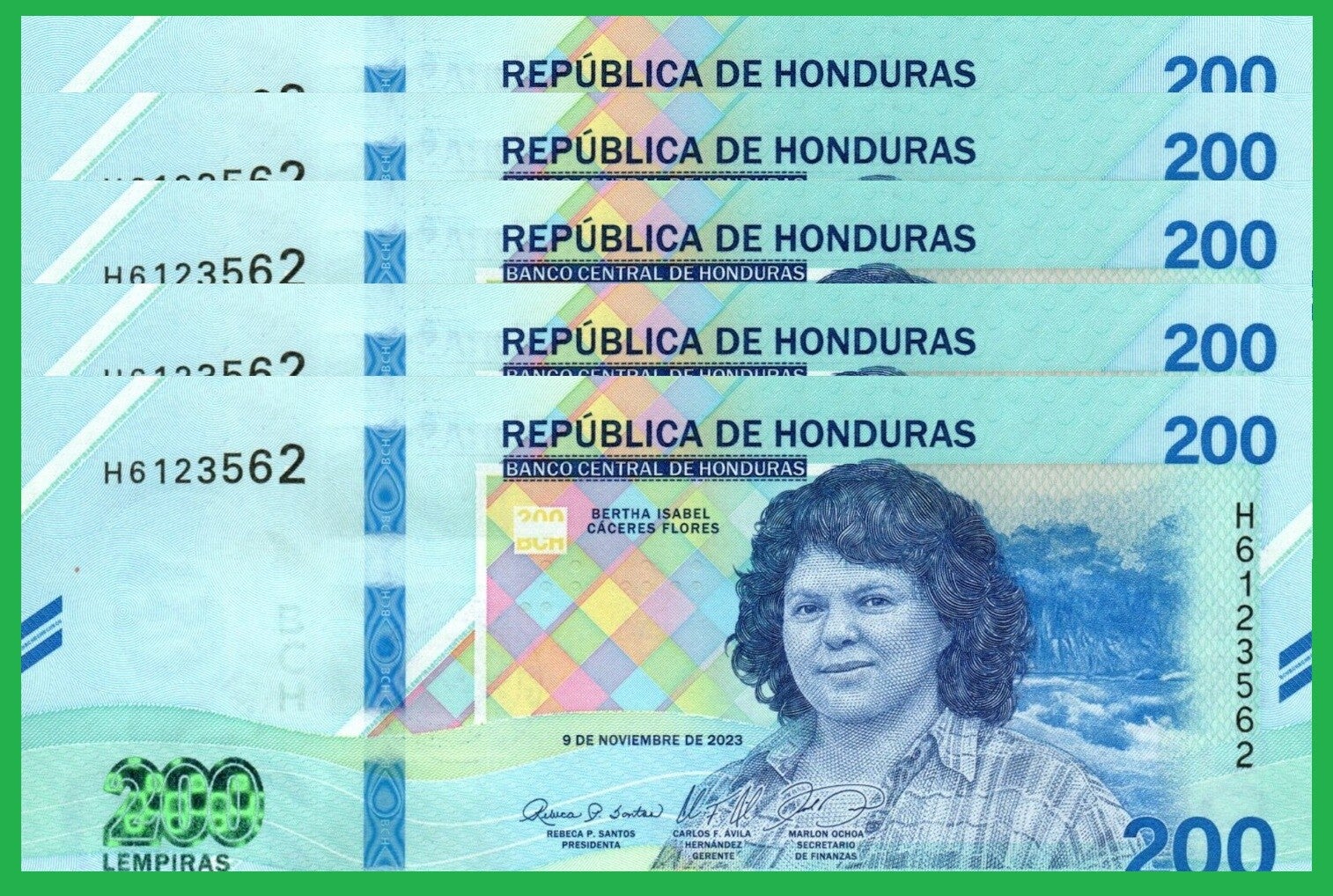 Honduras 200 Lempiras 2023, P-w114 Unc Lote 5 pcs