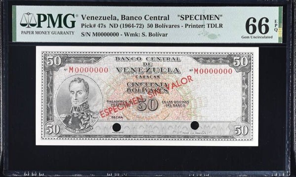 Venezuela 50 Bolivares 1964-72 P-47s Specimen Grado 66EPQ