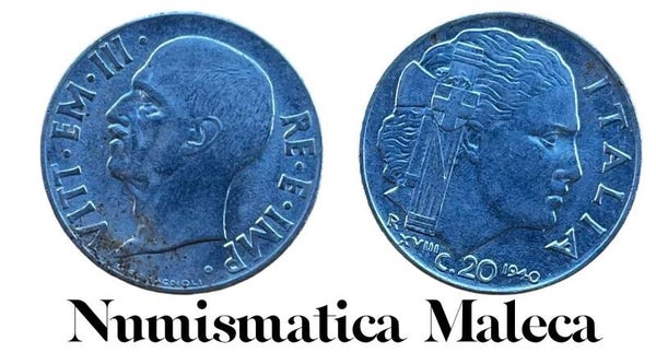 Italia 20 Centesimos 1940-R Km75b Vf