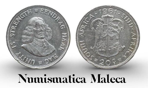South Africa 20 Cents 1961, Km61 Plata