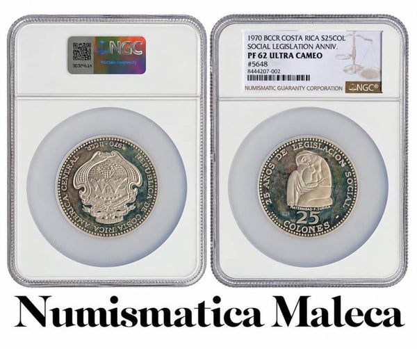 Costa Rica 25 Colones 1970, Km194 PF62 Ultra cameo