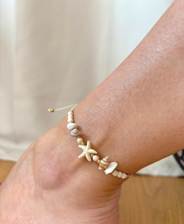 SIRENA Fußkettchen (weiß, türkis)