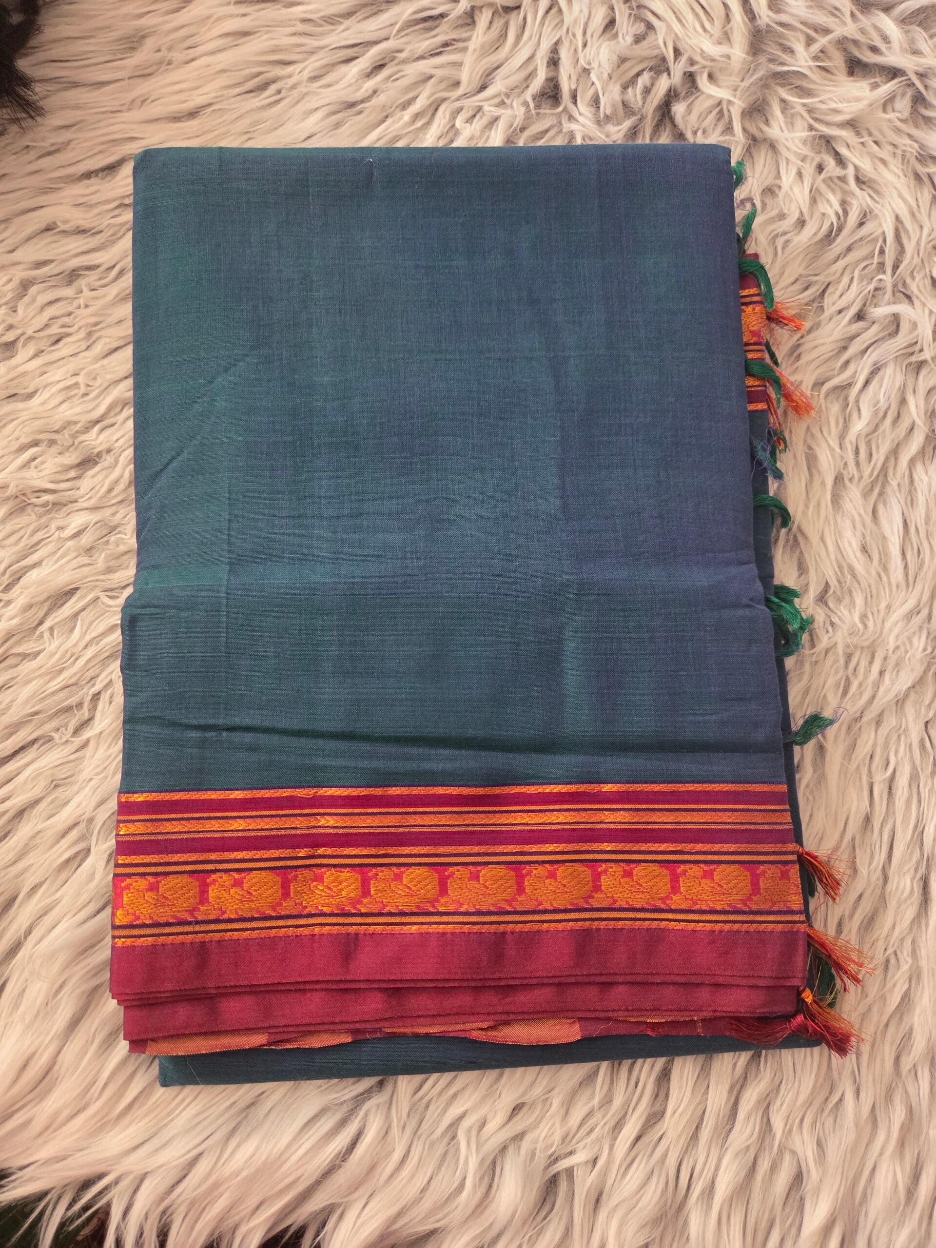 Peacock colore soft cotton saree