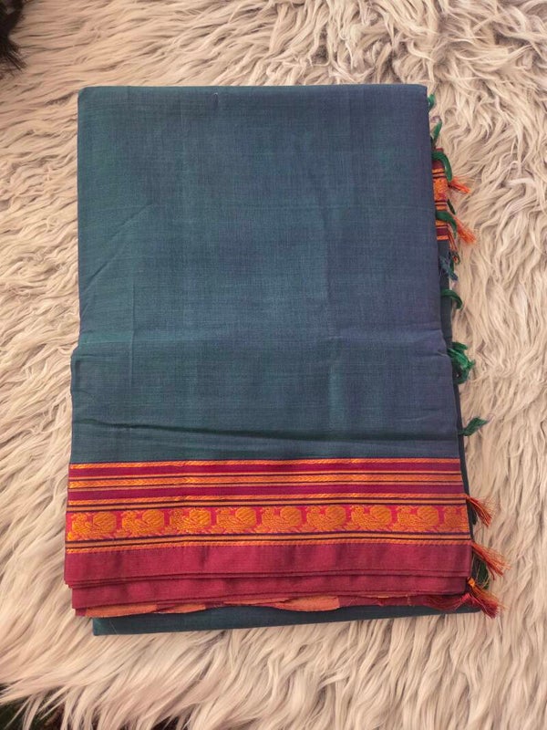 Peacock colore soft cotton saree