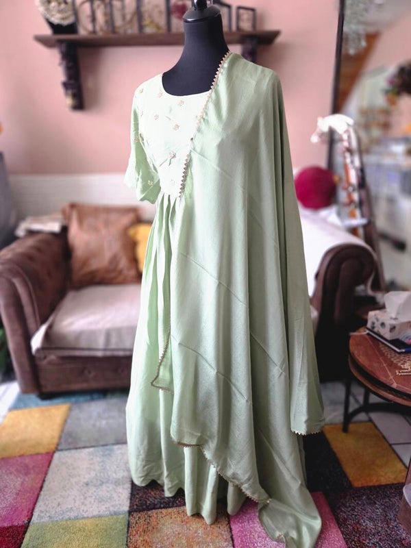 Pastel green anarkali set
