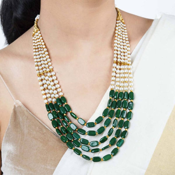 Aarushi Green Bead And Pearl Necklace