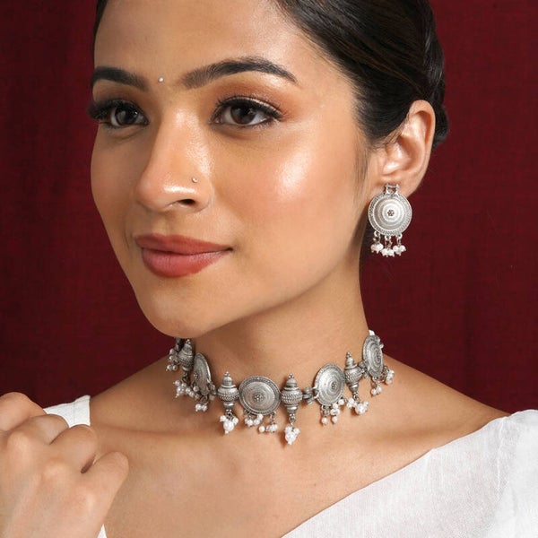 Dogra Silver Oxidised Necklace Set