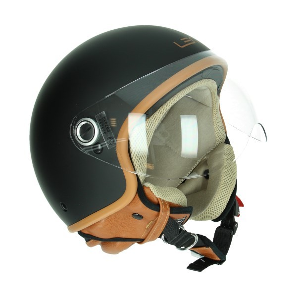 helm XS 53/ 54 zwart mat/ bruin lem roger vintage