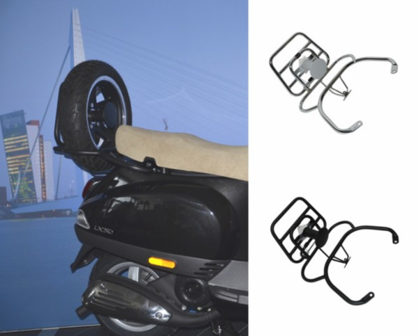 achterdrager opklapbaar voor reservewiel vespa lx/ vespa s zwart mat=op=op