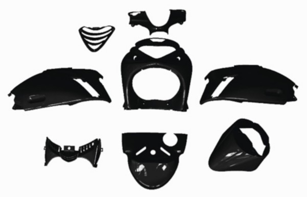 plaatwerkset met SP voorscherm + binnenspatbord zip2000 zwart DMP 8-delig