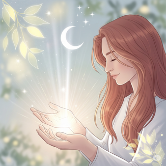 Golden and Blue light swirling around meditating woman representing reiki and energy healing