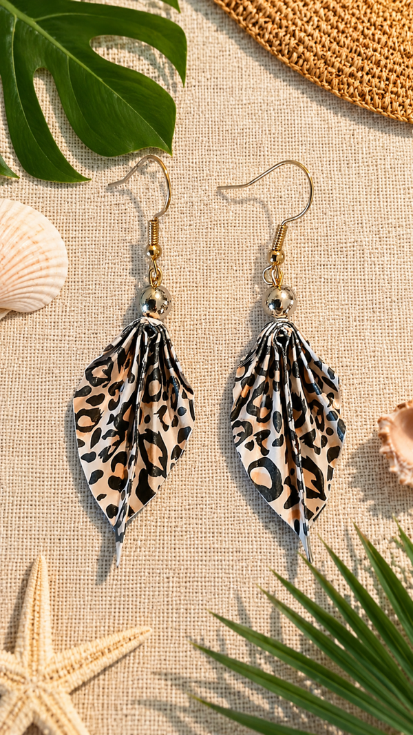 Boucles d'oreilles origami forme feuille
