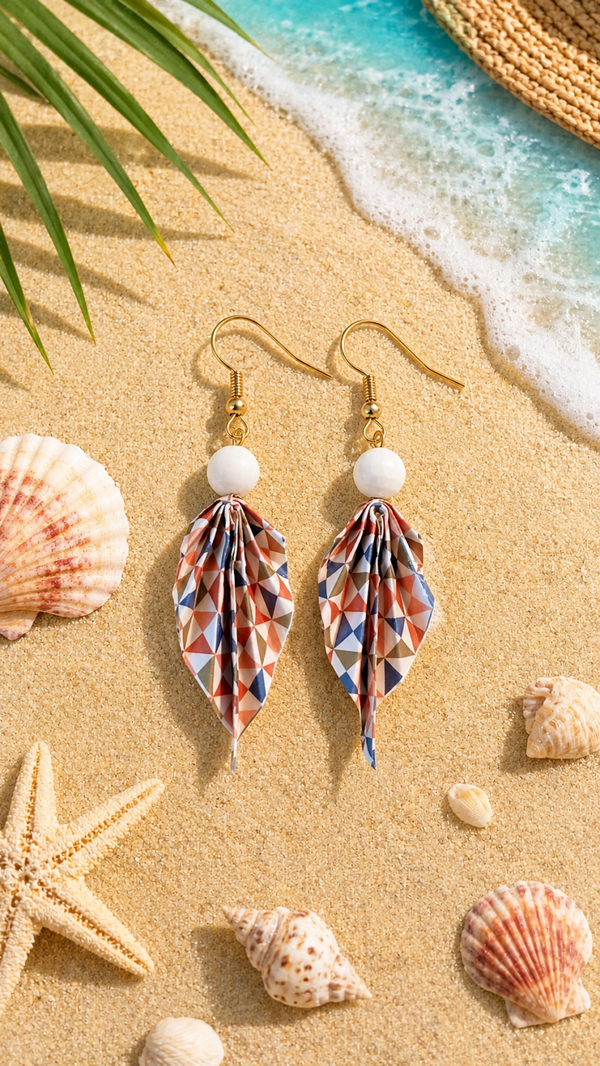 Boucles d'oreilles origami forme feuille