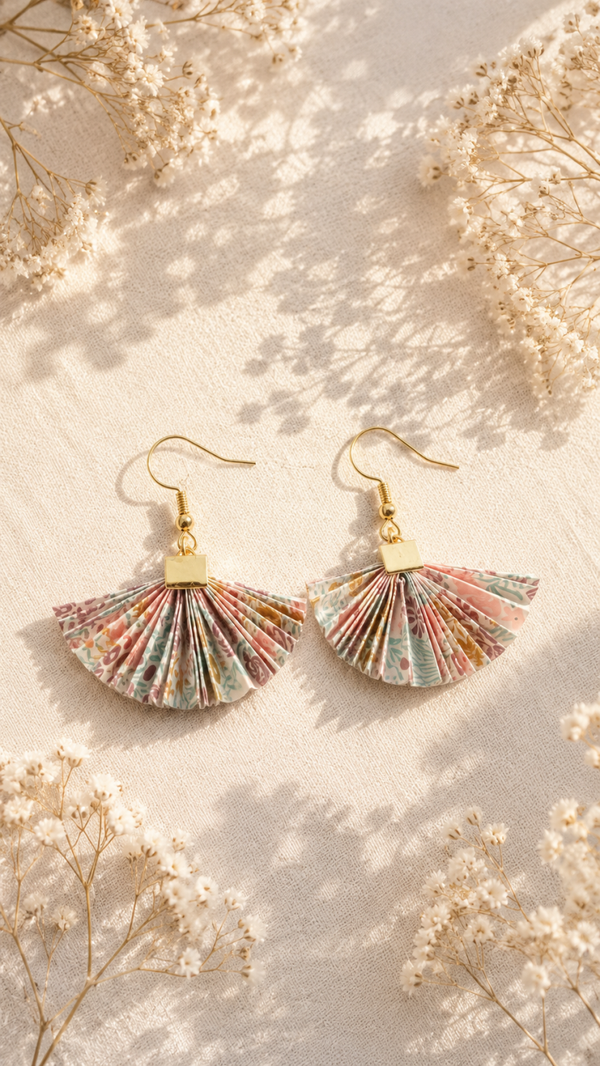 Boucles d'oreilles origami forme éventail