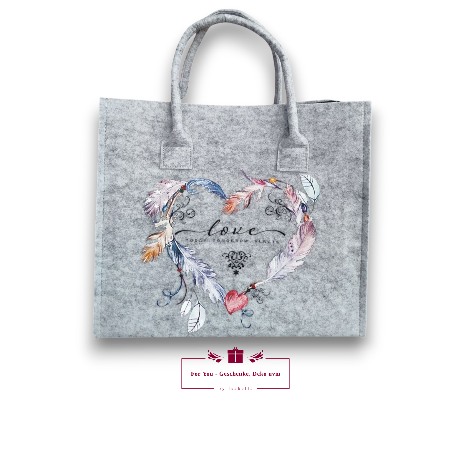 Filztasche Herz aus Federn