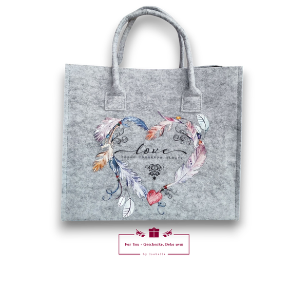 Filztasche Herz aus Federn