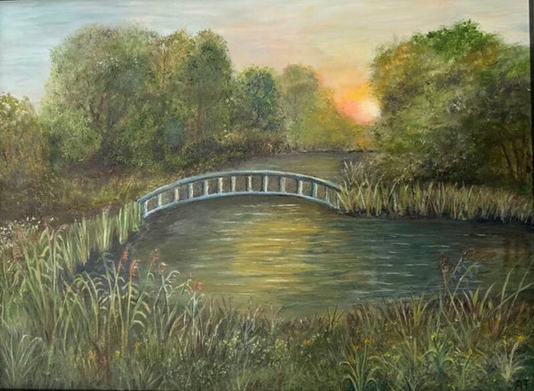 Brug in het avondlicht