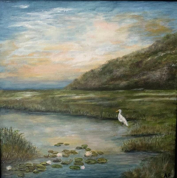 witte reiger aan de plas