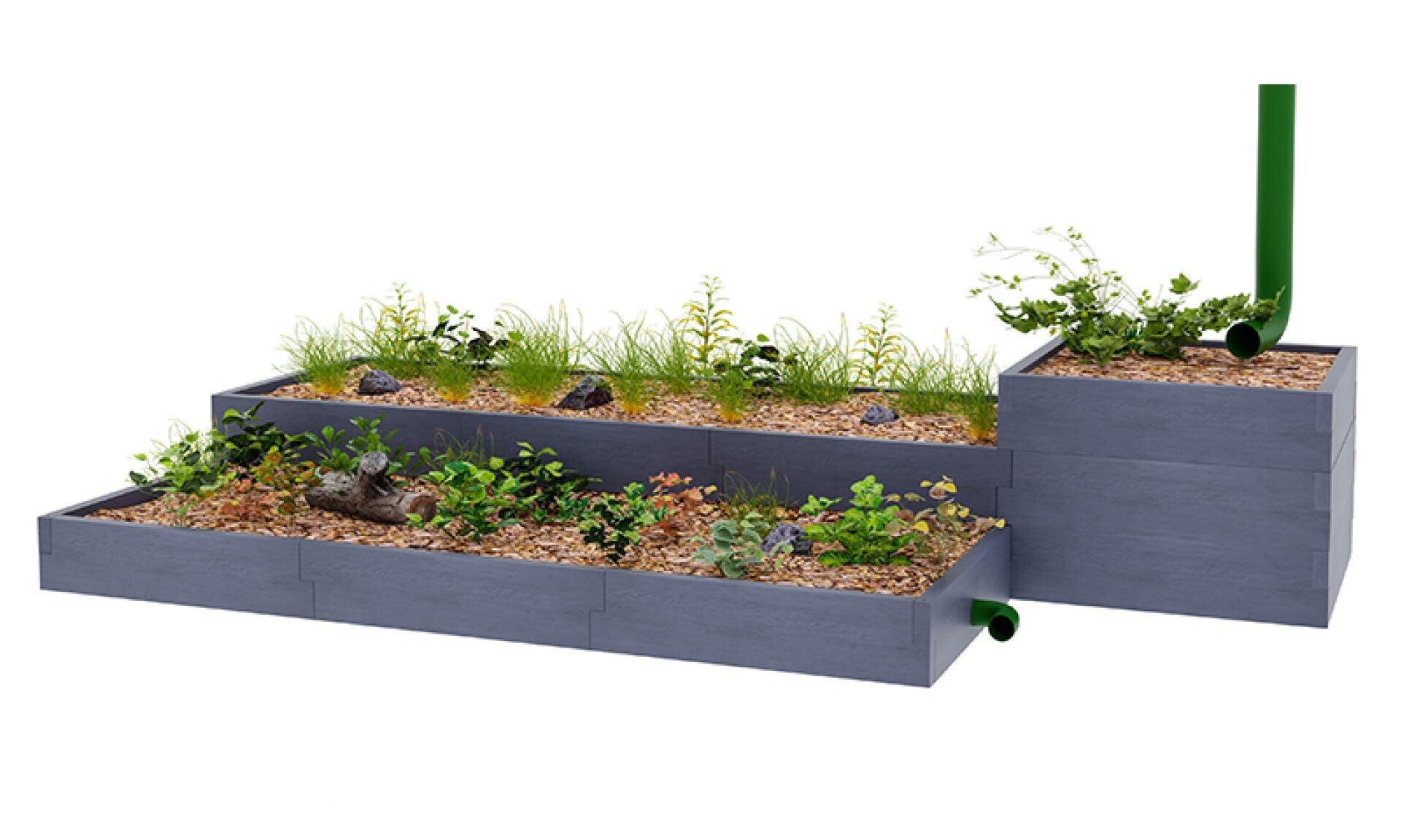 Beton-Pflanzkübel mit Dachrinnenanschluss – Kräutergarten und Regenwassertank in einem L 494 x B 250 cm roher Beton