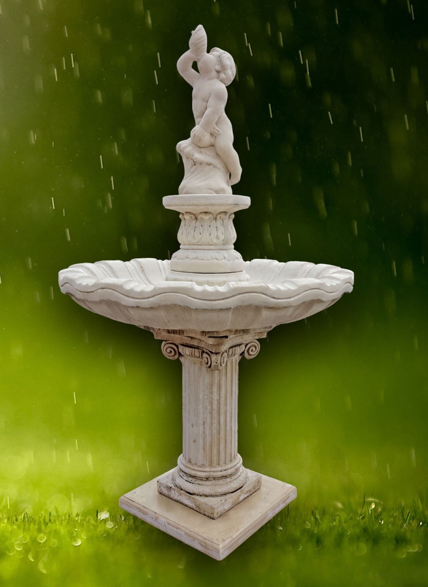 Brunnen mit einem Jungen auf einer Muschel spielt