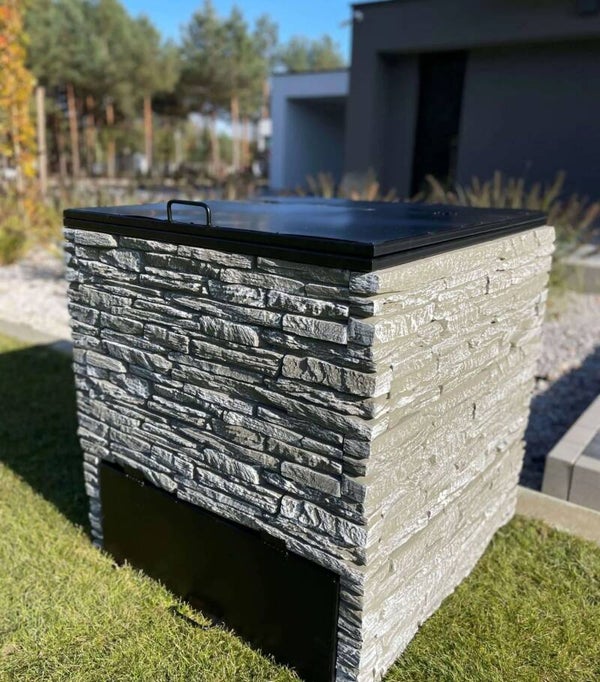 Dekorativer Betonkomposter in Steinoptik L 118 x B 118 cm hellgrau mit Graphit