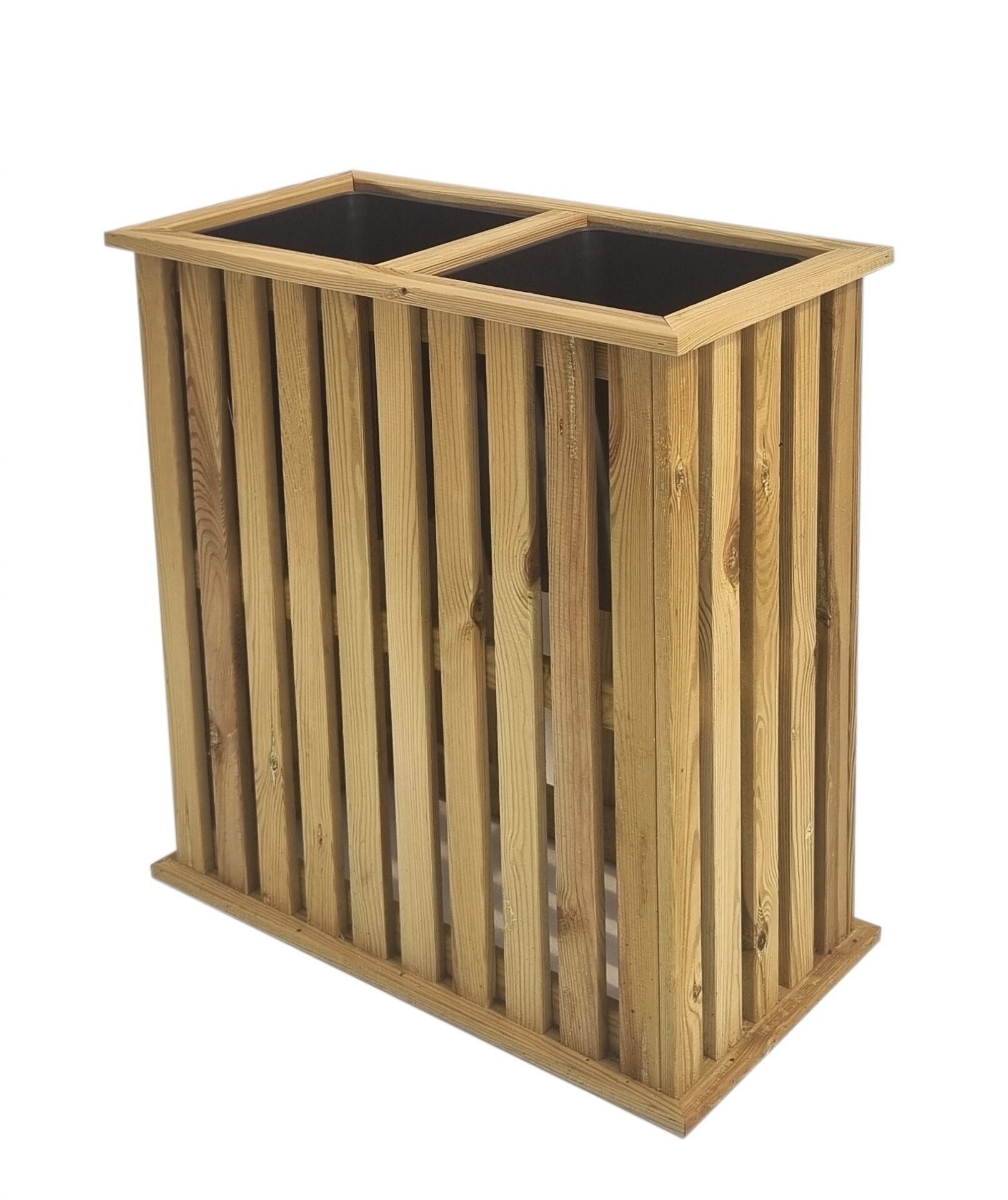 Eleganter Blumenkübel aus Holzlatten mit drei Abteilen für den Außenbereich H 65  cm