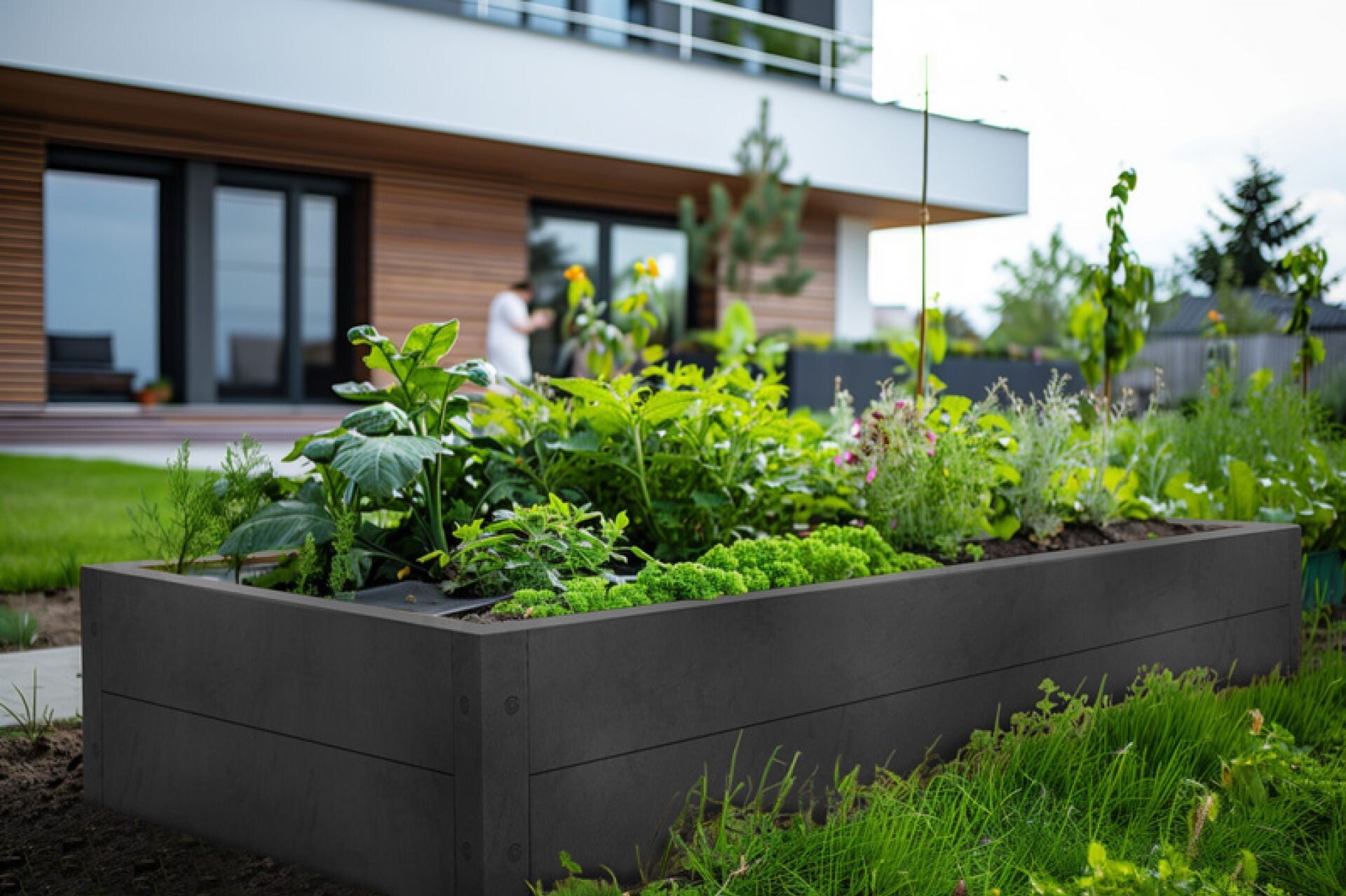 Garten-Hochbeet aus Metall 120 x 80 x 40 cm Holz