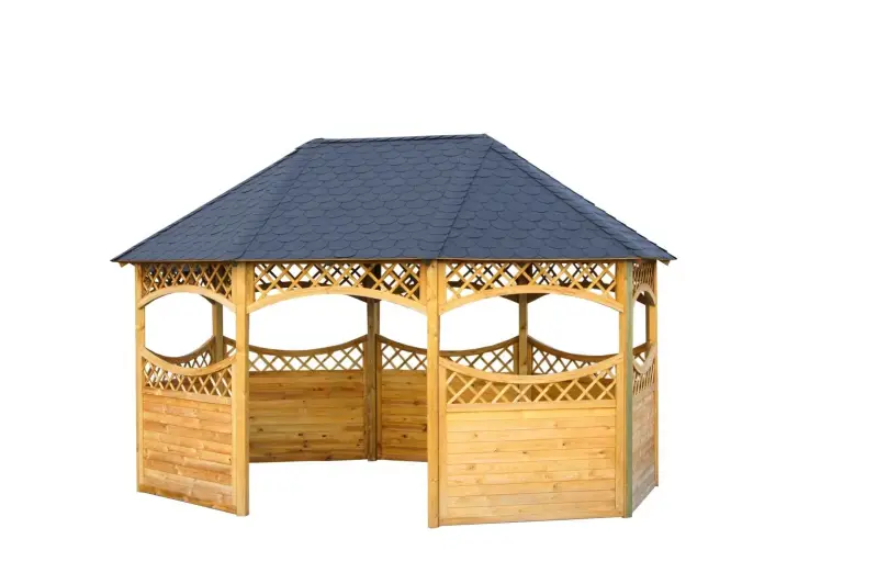 Holz Pavillon für Garten achteckig – Stilvoller Gartenpavillon aus Holz mit Dach für Terrasse, Sitzplatz & Outdoor Lounge
