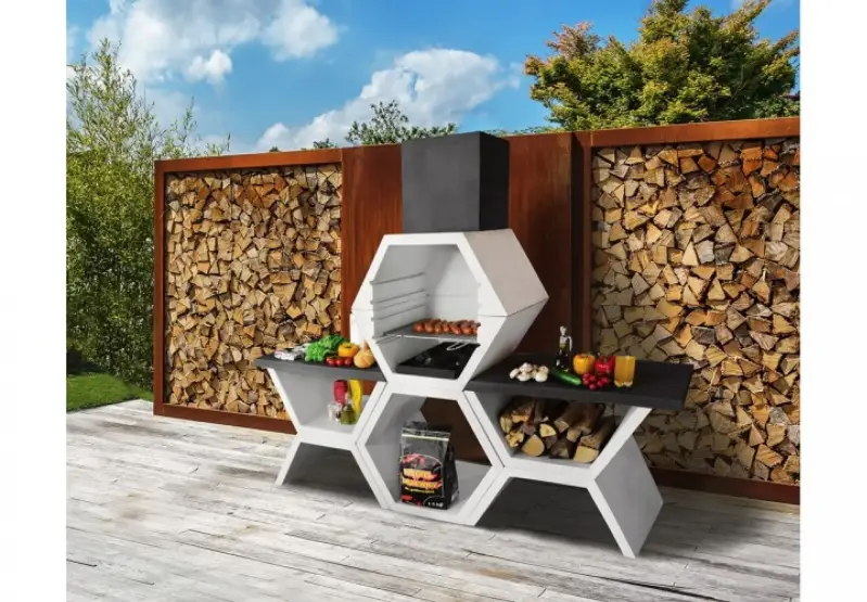 Moderner Garten Grill aus Beton – Outdoor Küche mit Ablageflächen, Grillstation für Terrasse & stilvolles BBQ im Garten