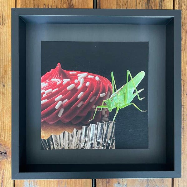 Zeven vette en magere jaren 25x25x0,3 cm (zw) incl lijst 35x35x6 cm