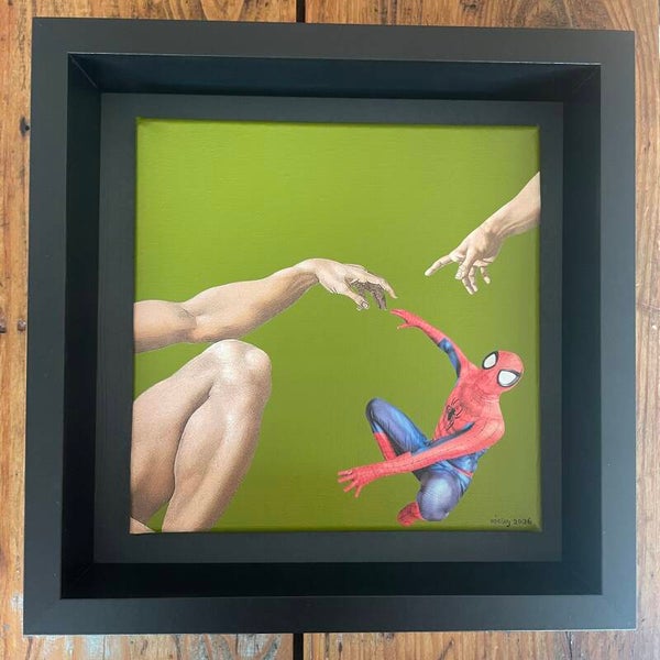 De schepping van Adam en Spiderman 20x20x1 cm incl. 25x25x6cm
