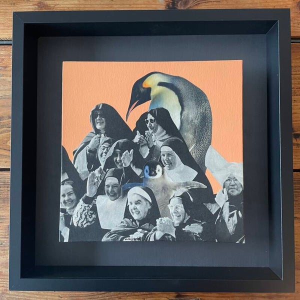 Pinguïn pret 25x25x0,3 cm incl. lijst 35x35x6 cm