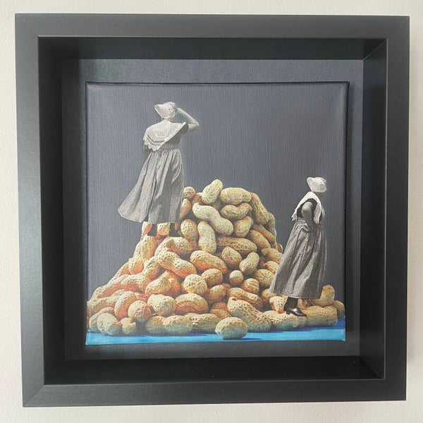 De pindavissers 20x20x1 cm (zw) incl lijst 25x25x6 cm