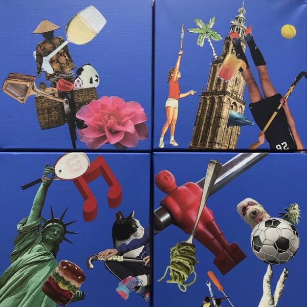 Vierluik collages 20x20x3,5 cm