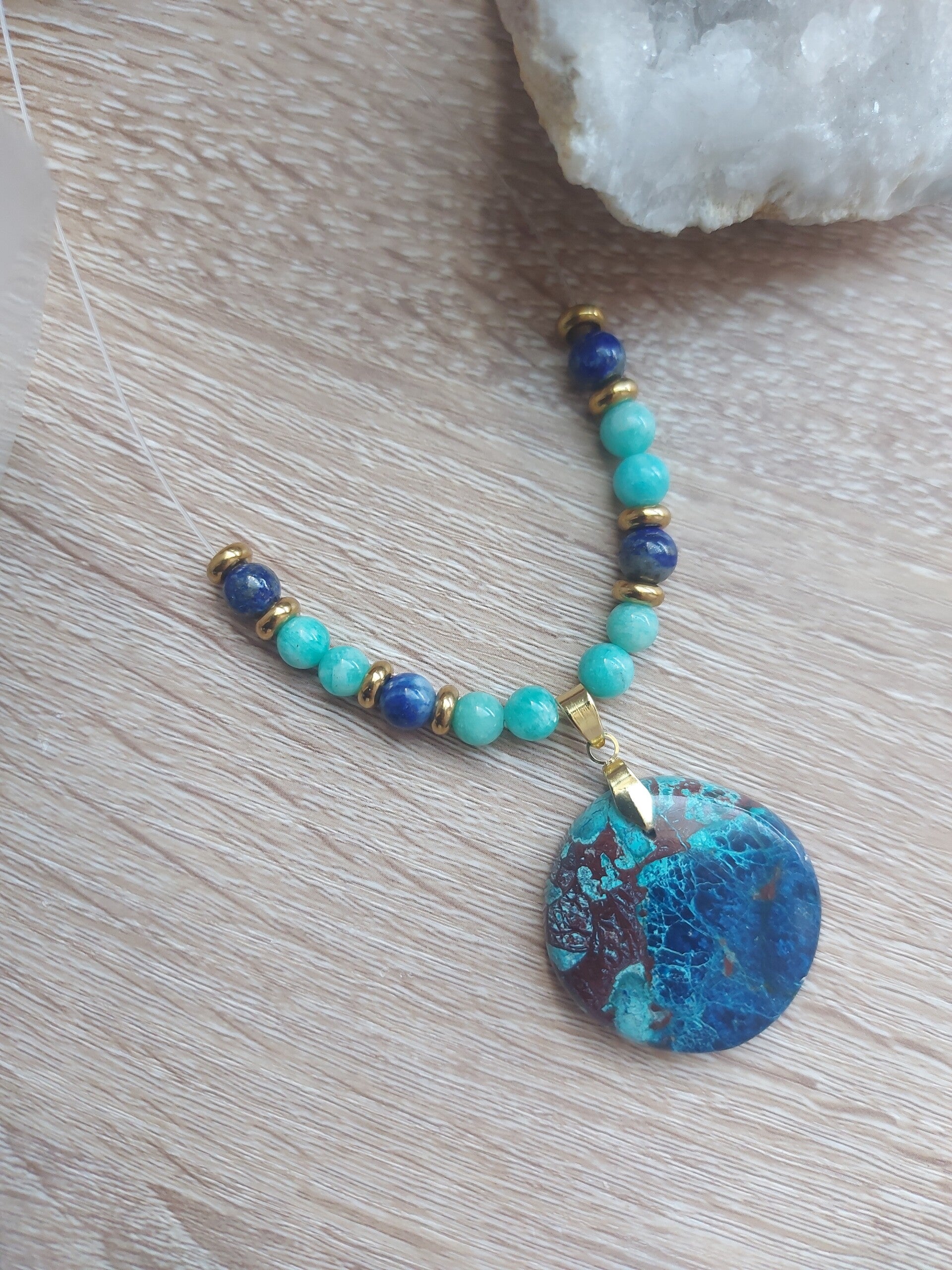 Collier "Spirit" en Azurite, Lapis-lazuli & Amazonite