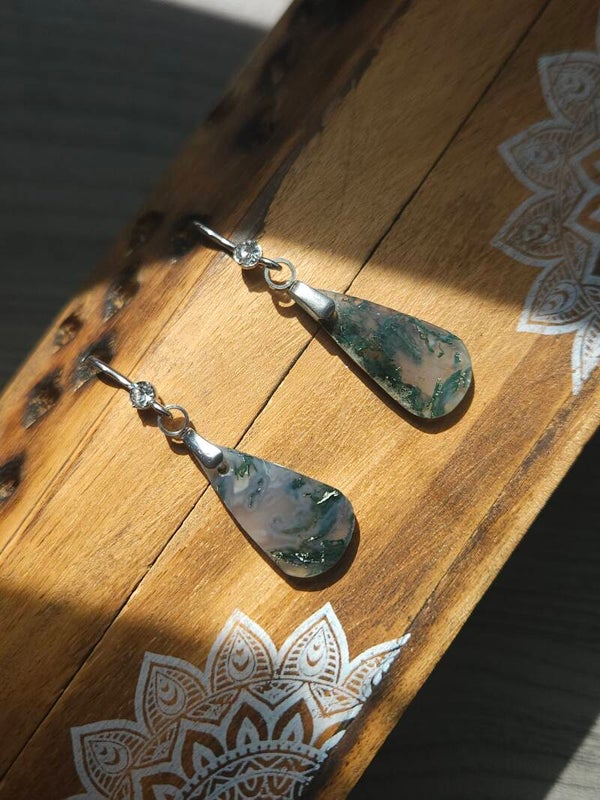 Boucles d'oreilles "Sylve" en agate mousse