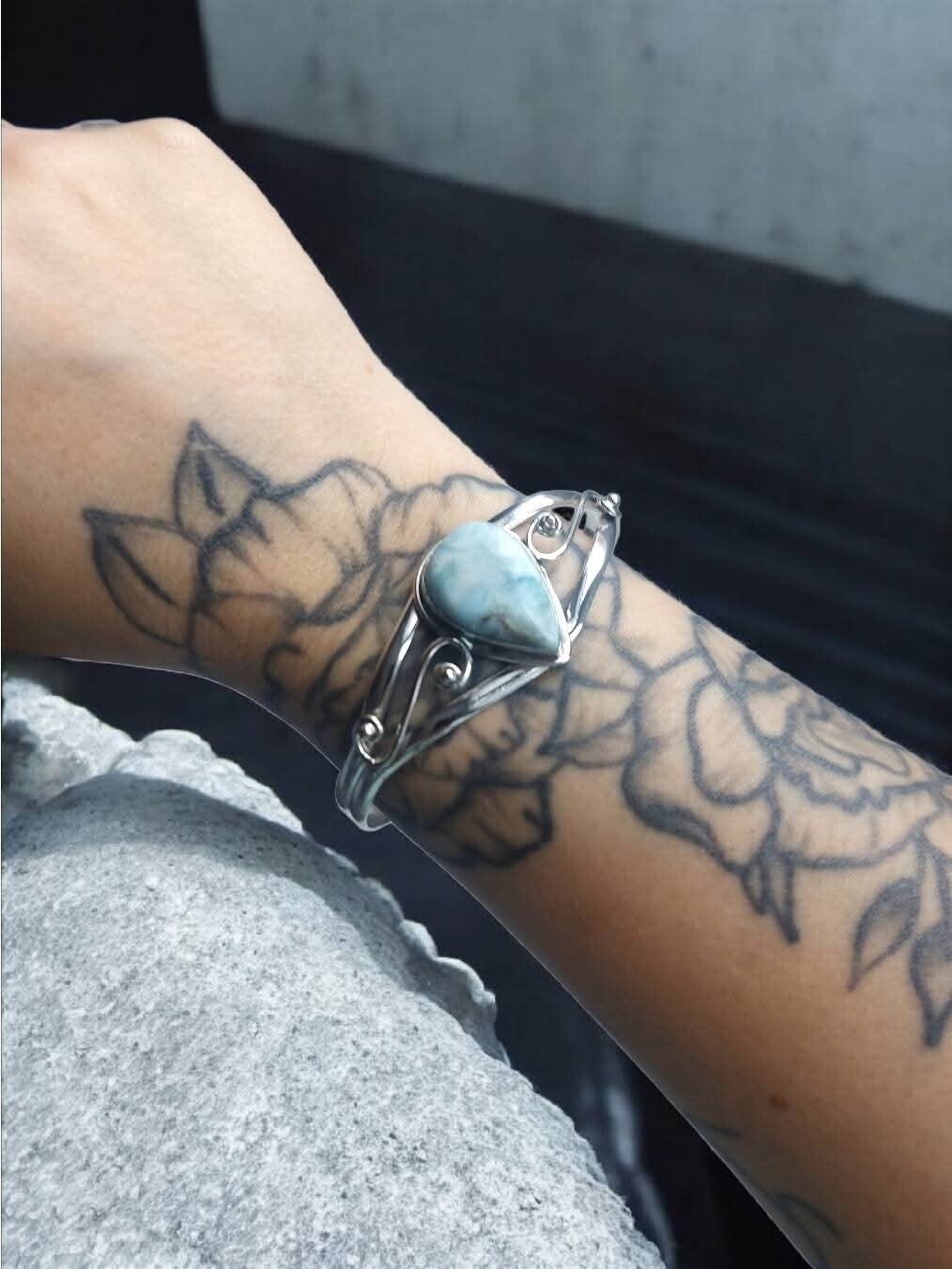 Bracelet "Cœur de l'océan" en argent et larimar